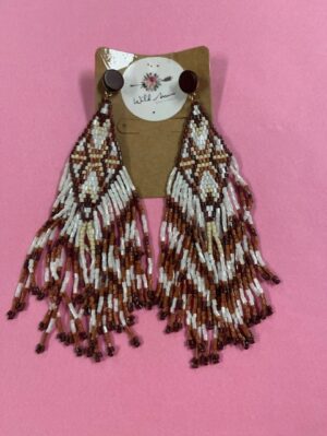 Long Tassel Earrings - Brown & White