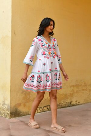 AZURE Hummingbird Embroidered Swing Dress