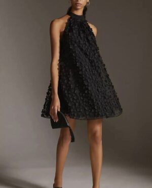 EVA FRANCO Halter Swing Mini Dress - Blk Rose Petal