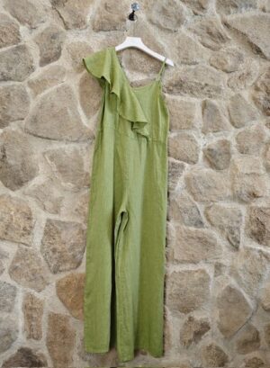 Strap Jumpsuit with Ruffle - Pistachio