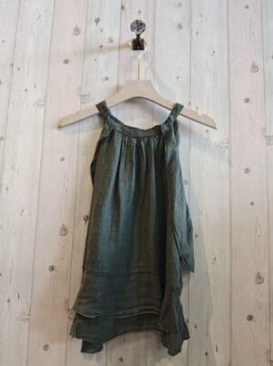 Strap Tie Neck Blouse - Khaki