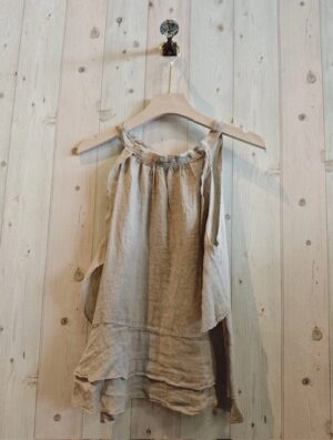 Strap Tie Neck Blouse - Beige