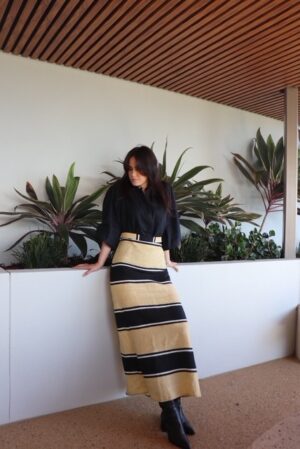 LUONI Voila Skirt - Beige & Black Thick Stripe