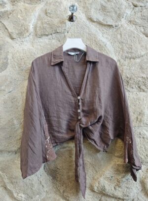 Tie Neck Blouse - Brown