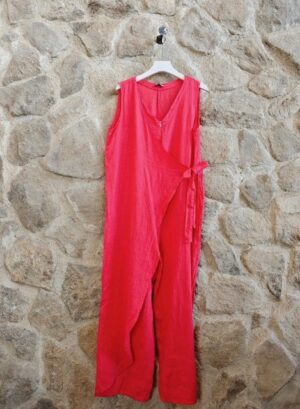 Sleeveless Bow Jumpsuit - Coral