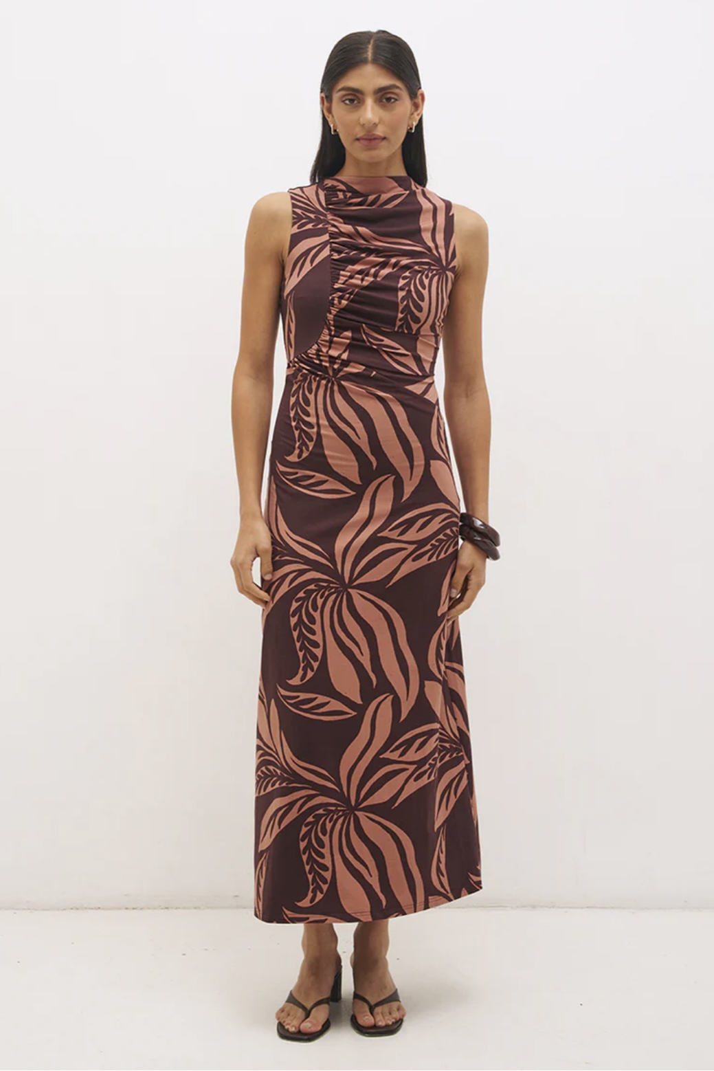 MONN RENN Farah Ruched Dress Flowy Leaf Print - Image 3