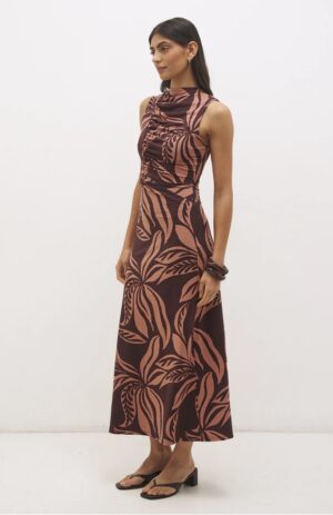 MONN RENN Farah Ruched Dress Flowy Leaf Print