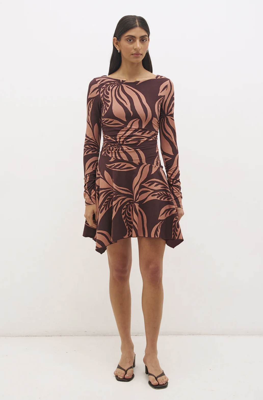 MON RENN Farah Mini Dress Flowy Leaf Print - Image 3