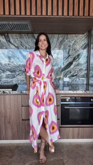 LUONI Mia Shirt Dress - Large Pink Drop