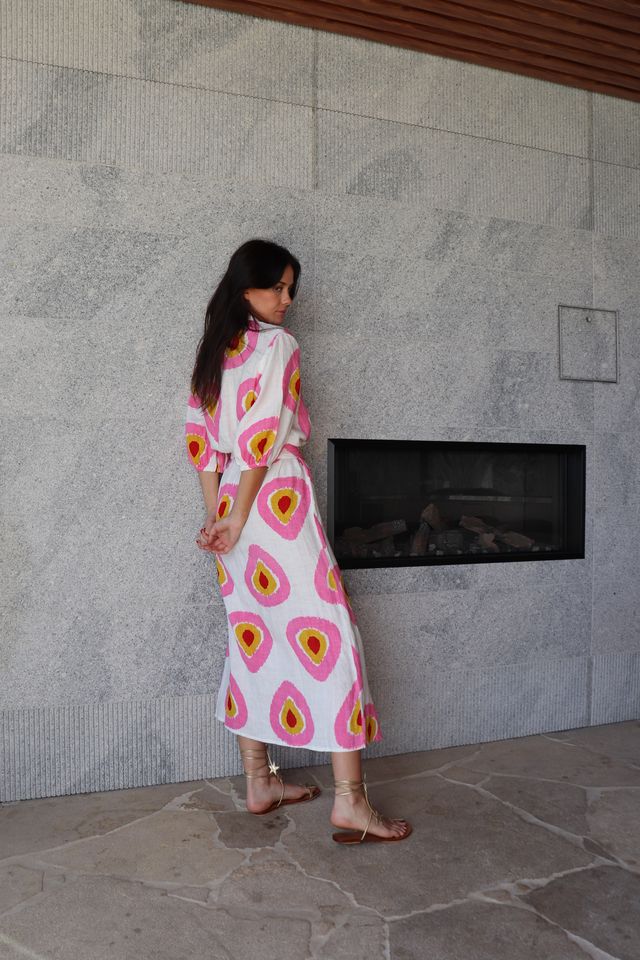 LUONI Mia Shirt Dress - Large Pink Drop - Image 2